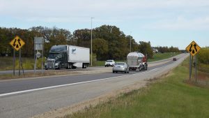 Traffic on state Highway 23 is shown where the four-lane meets the two-lane section between New London and Paynesville. Erica Dischino / Tribune file photo