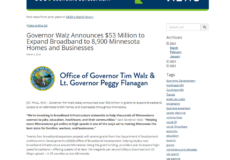 Governor Walz Announces $53 Million to Expand Broadband to 8,900 Minnesota Homes and Businesses